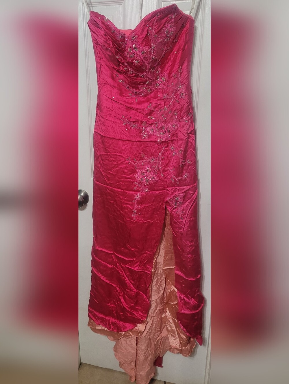 Strapless Fuchsia Prom Dress with Beaded Detail